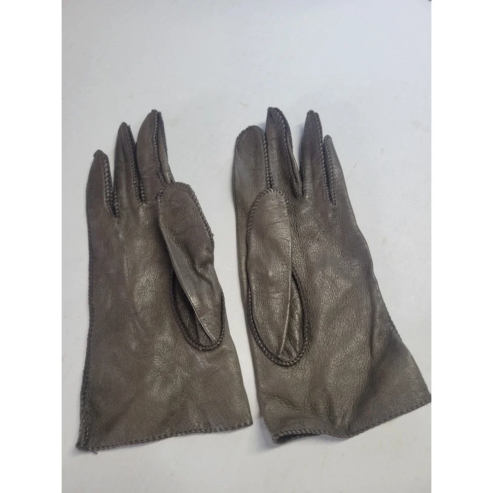 Vintage Genuine Deerskin‎ Leather Gloves Taupe Brown Whipstitch Sz 8.5 Hand Wash